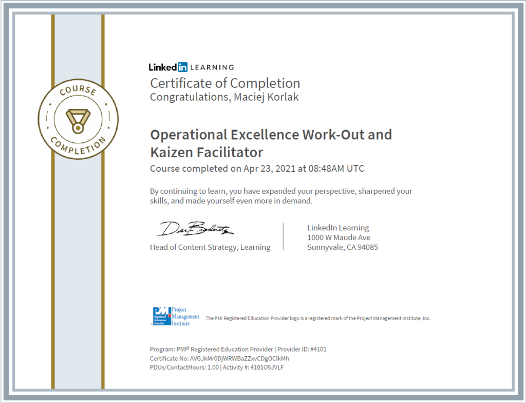 CertificateOfCompletion_Operational Excellence WorkOut and Kaizen Facilitator