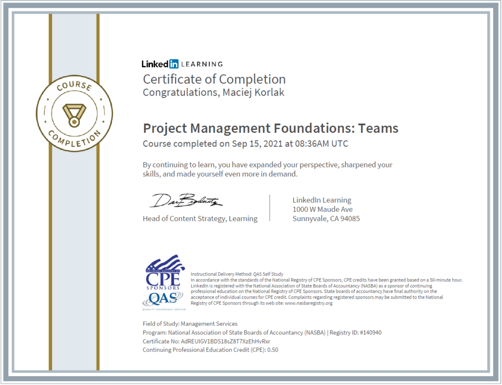 CertificateOfCompletion_Project Management Foundations Teams